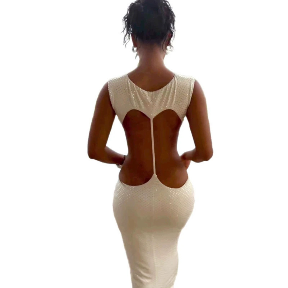 ZARA Sexy Backless Rhinestone Bodycon Maxi Dress African Style